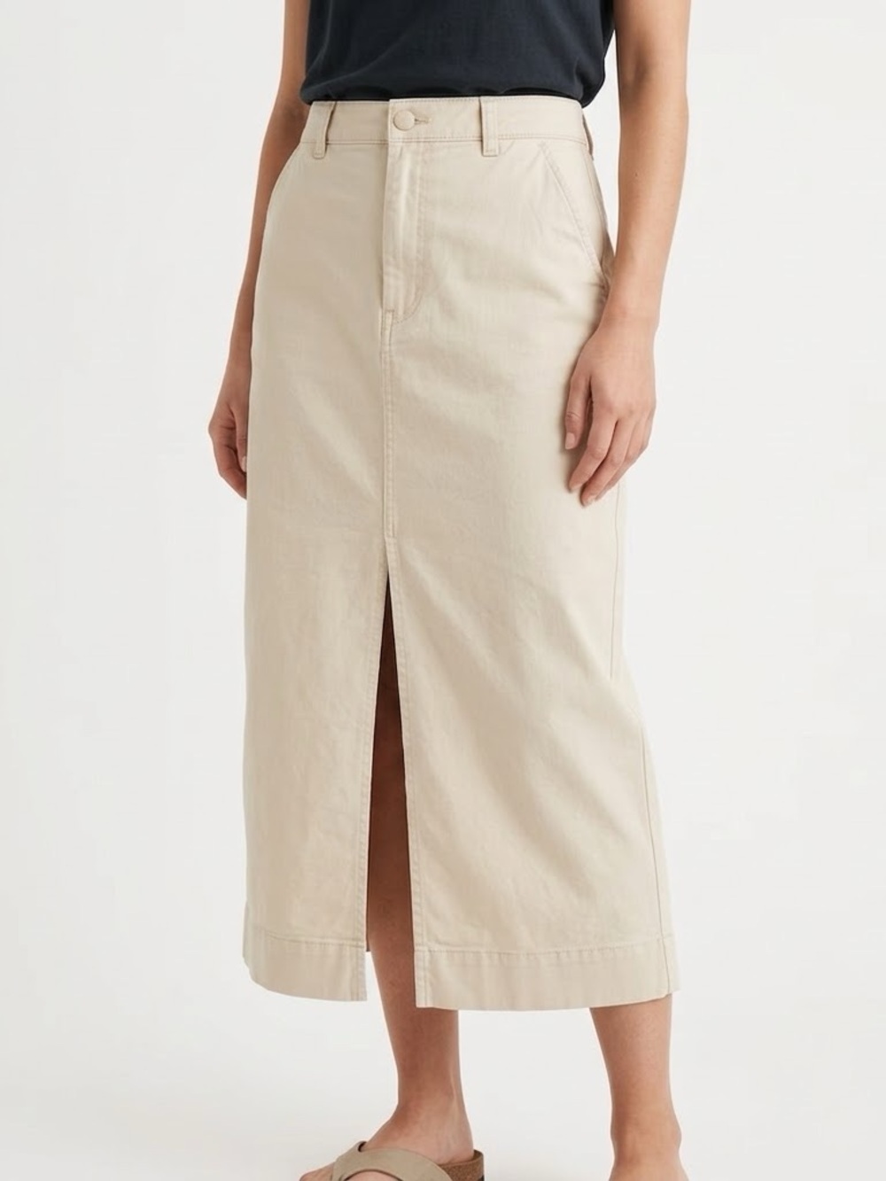 Abercrombie & Fitch Cream Cotton Stretch Front Slit Midi Skirt Size Large